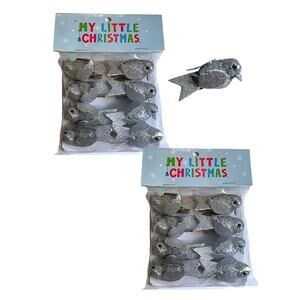 16 Songbird Ornaments Mini Tree Clip On Christmas Silver Glitter (2 Pack of 8)